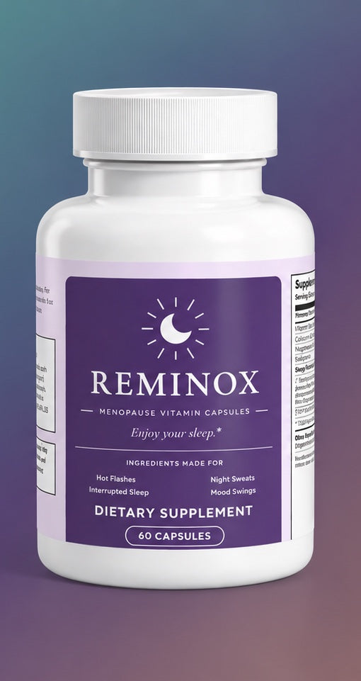 Reminox bottle against a moody purple gradient background