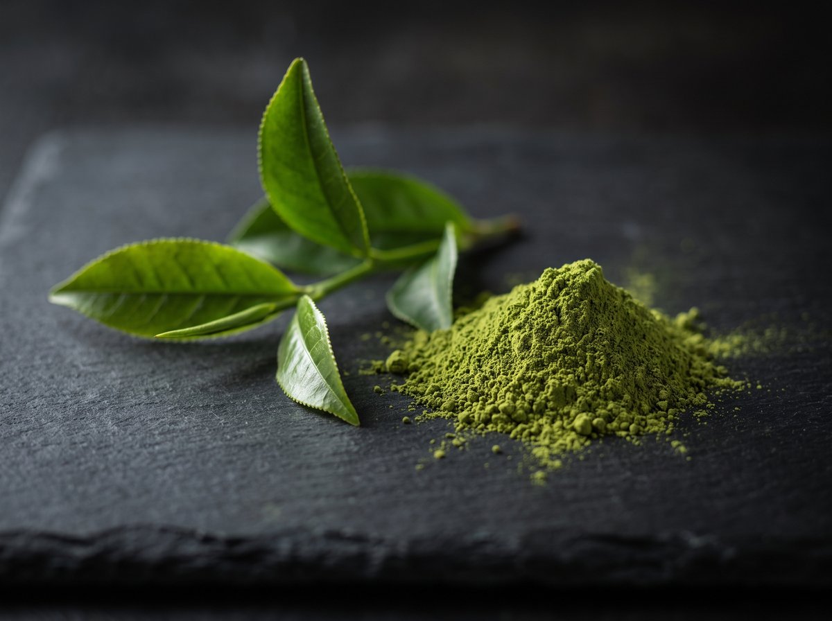Green tea leaves and L-theanine powder